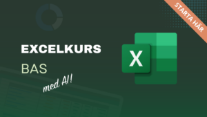 Kursikon för Excelkurs Bas med AI och en text som säger Starta här