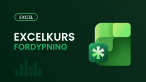 Kursomslag for Excelkurs Fordypning – mørk grønn bakgrunn med Excel-logo og teksten "Excelkurs Fordypning"