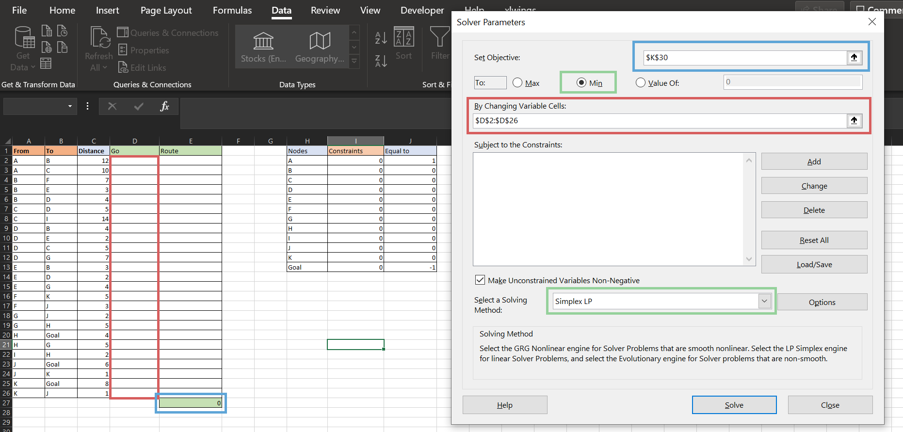 simplexlp solver excel