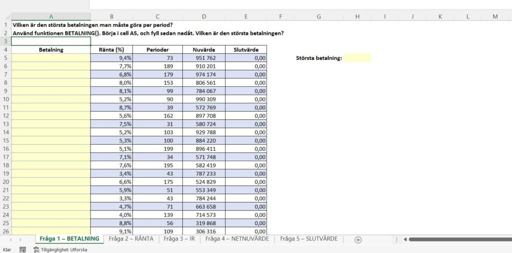 Ett kalkylblad som visar en kalkylering