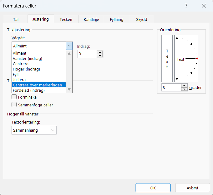 excel-centrera-over-markering