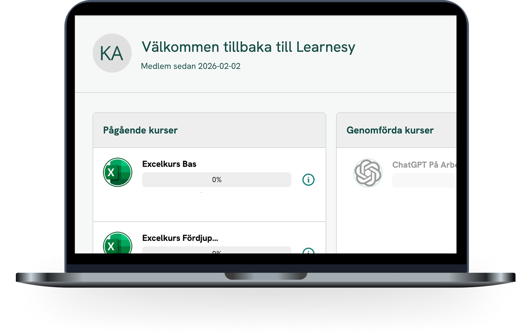 logged in course page