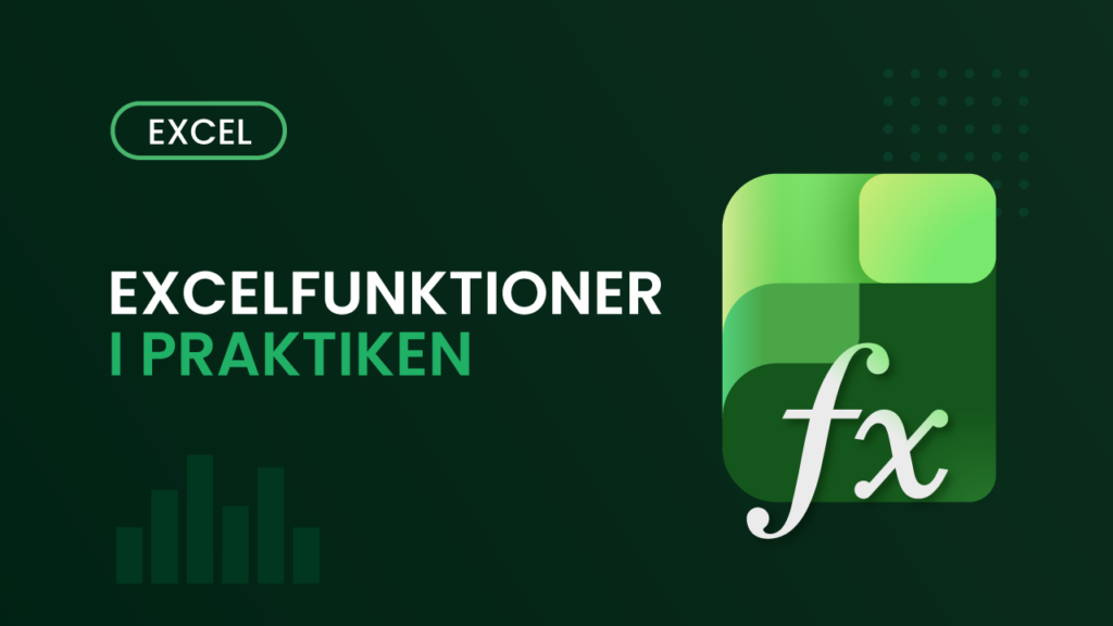 Kursomslag för Excelfunktioner i praktiken – mörkgrön bakgrund med fx-ikon och texten "Excelfunktioner i praktiken"