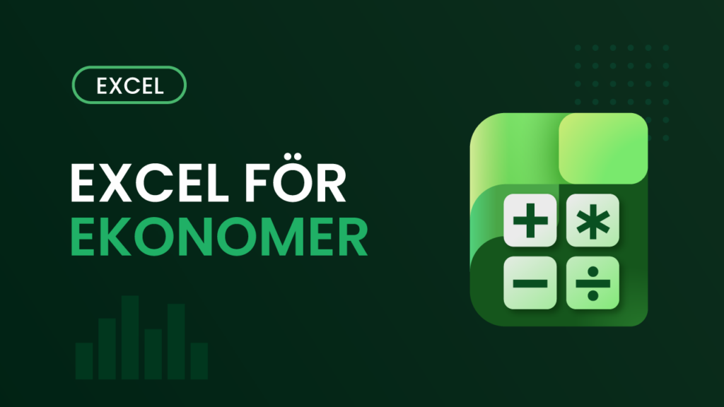 Kursomslag för Excel för ekonomer – mörkgrön bakgrund med kalkylator-ikon och texten "Excel för ekonomer"