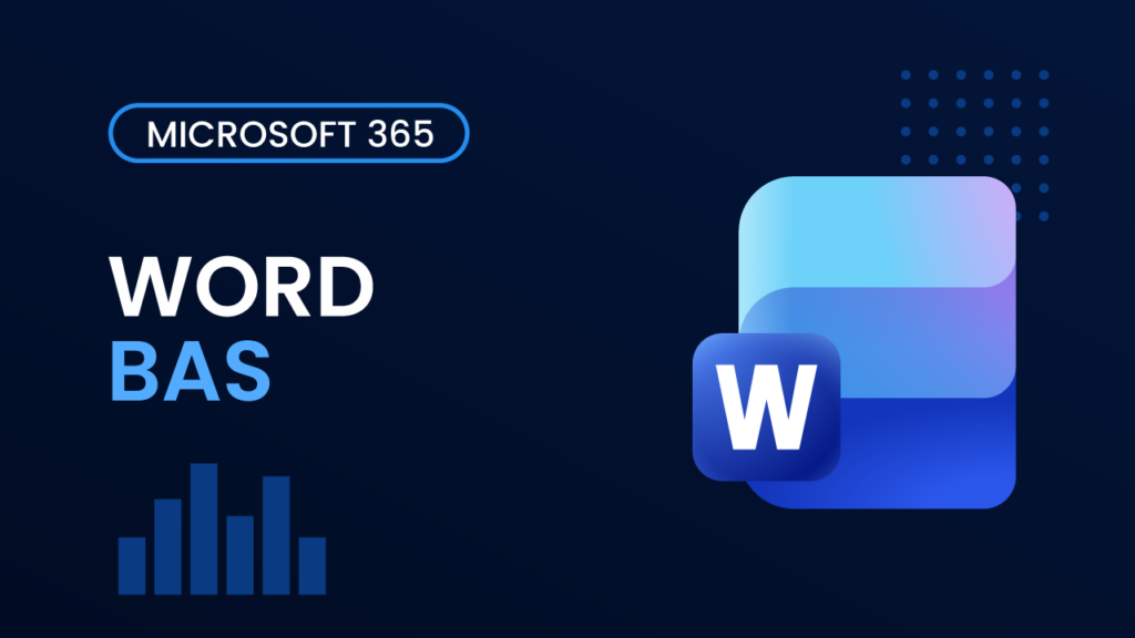Kursomslag för Word Bas – mörkblå bakgrund med Word-logotyp och texten "Word BAS"