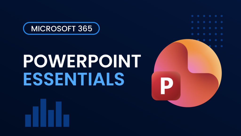Course thumbnail for PowerPoint Essentials – dark blue background with PowerPoint logo and the text "PowerPoint Essentials"