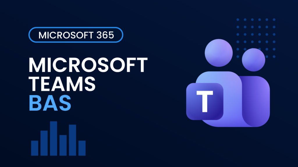 Kursomslag för Microsoft Teams Bas – blå bakgrund med Teams-logotyp och texten "Microsoft Teams BAS"
