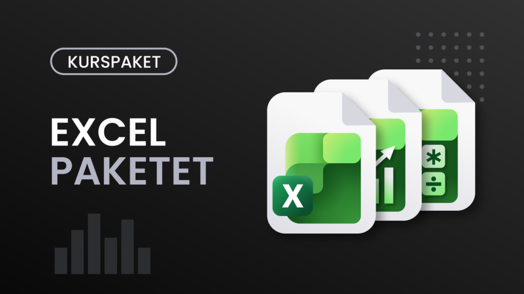 Kursomslag för Excel-paketet – mörk bakgrund med tre överlappande dokumentikoner med Excel-logotyper och texten "Excel-paketet"